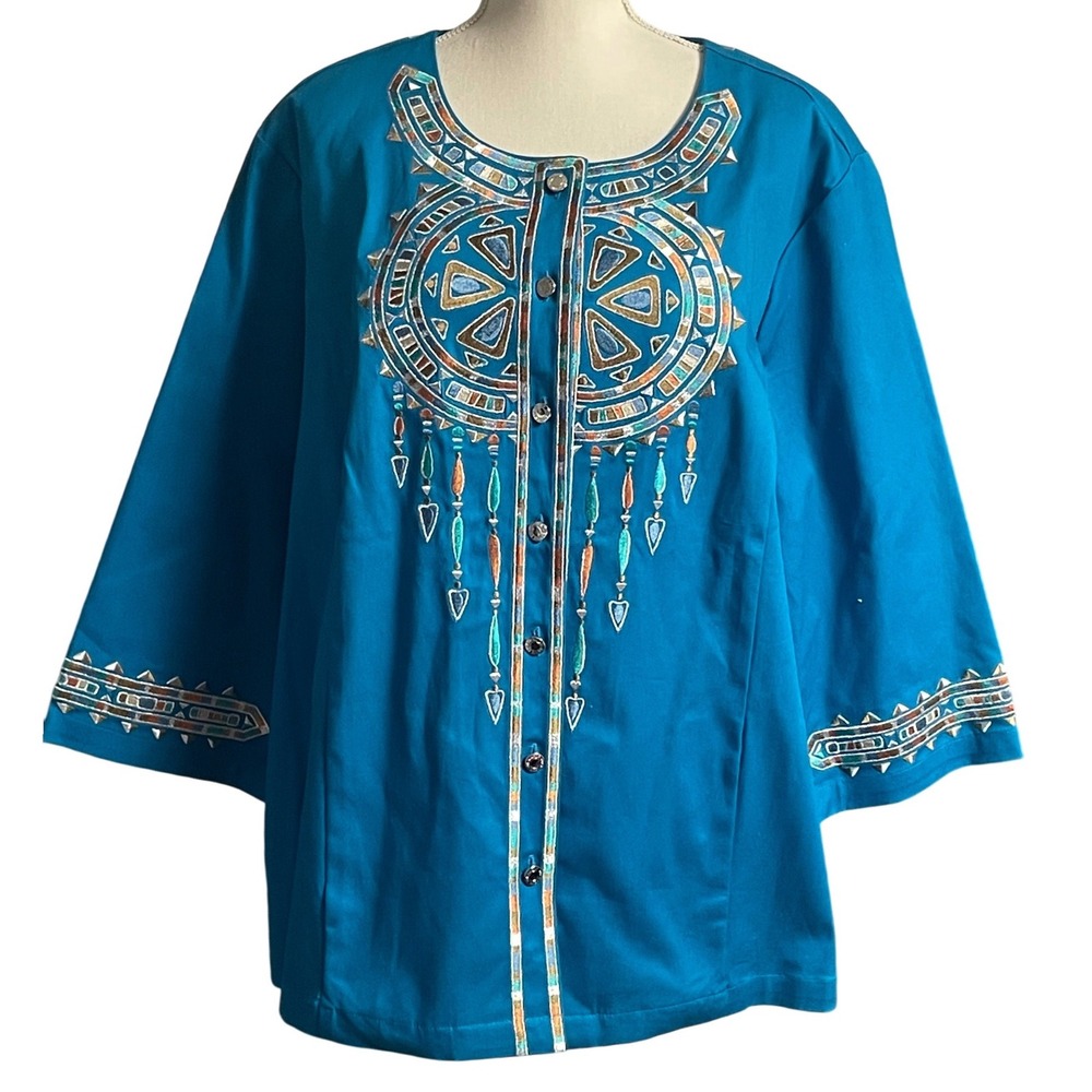 Bob Mackie Wearable Art Embroidered Southwestern Aztec Jacket Women's 3X